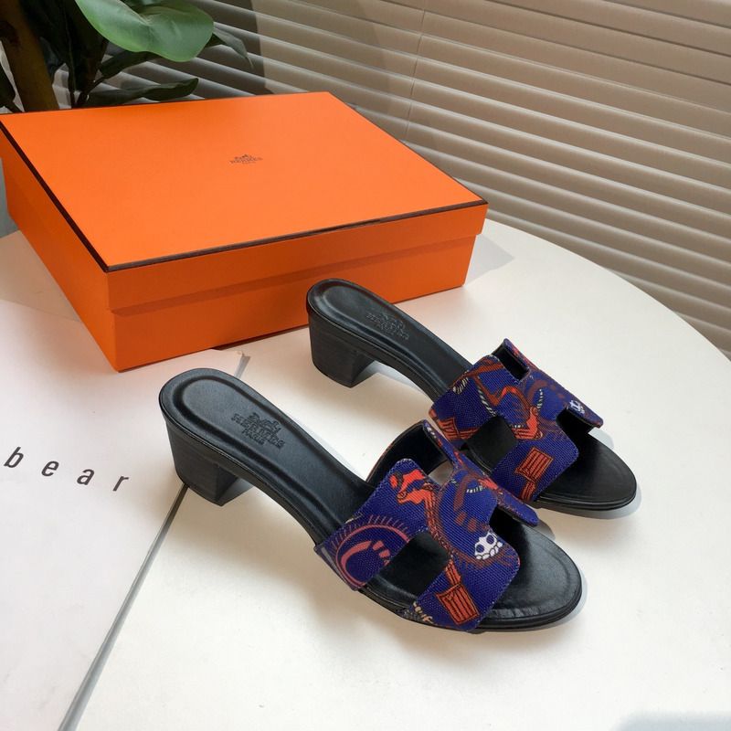 H**mes blue-red pattern oran sandals