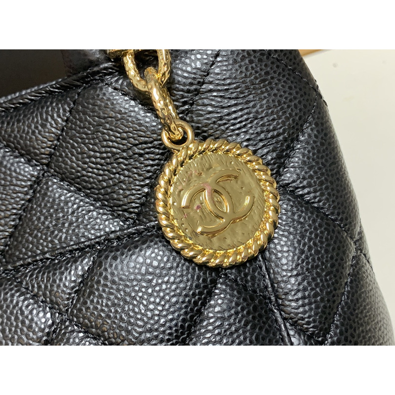 Ch*el medallion tote bag ghw caviar skin leather black