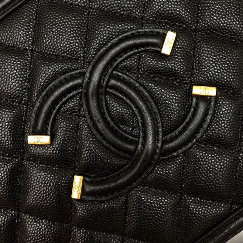 Ch*el leather vanity case black bag