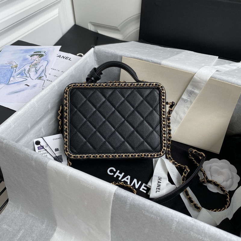 Ch*el glossy sheepskin small camera bag black