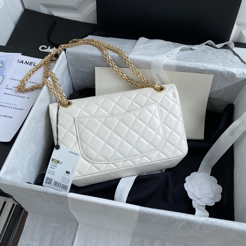 Ch*el hanbag aged calfskin & gold-tone metal white