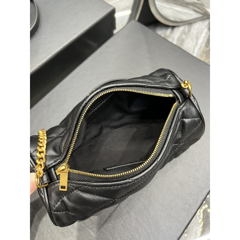 Saint Laurent Sade Mini Quilted Lambskin Round Tube Bag Black