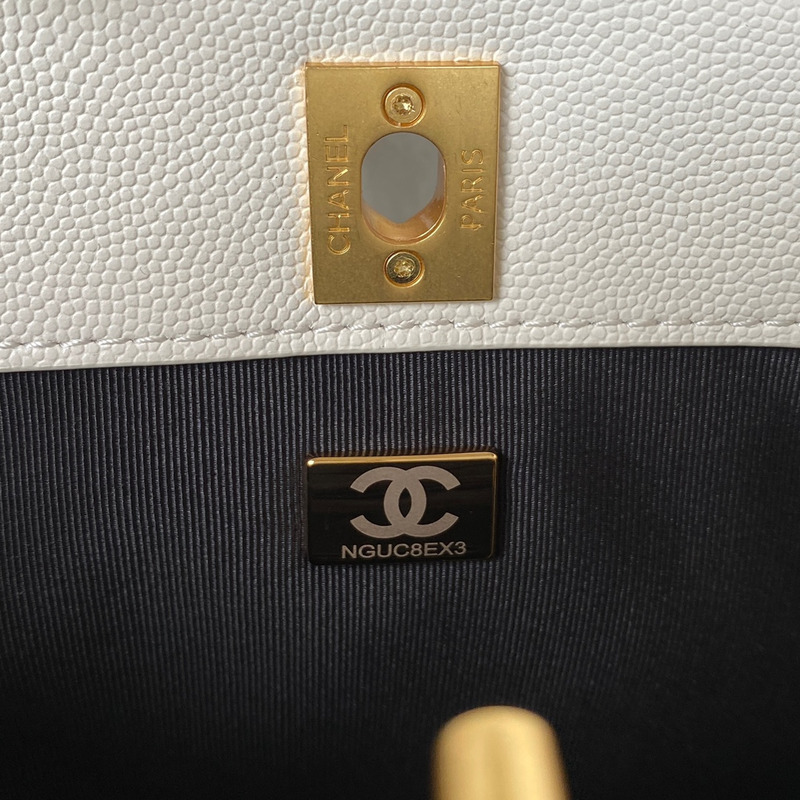 Ch*el hobo handbag lambskin & gold-tone metal white