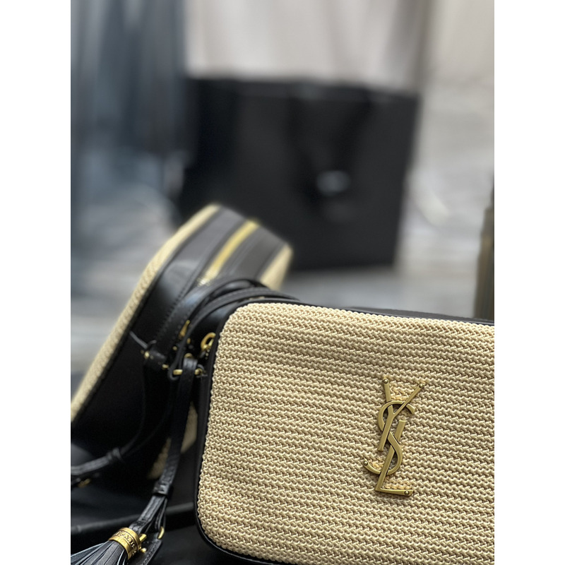 SAINT LAURENT Lou Camera Raffia Crossbody Bag