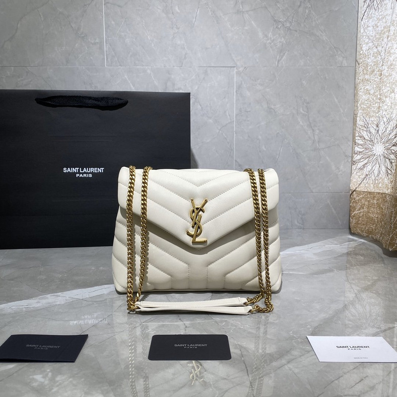 Saint Laurent Loulou Small Quilted Leather Shoulder Bag White