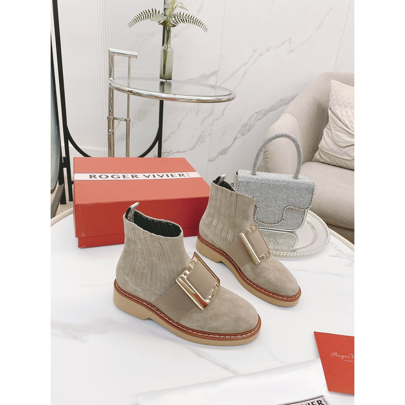 roger u1u1er viv'' rangers metal buckle chelsea leather boots beige