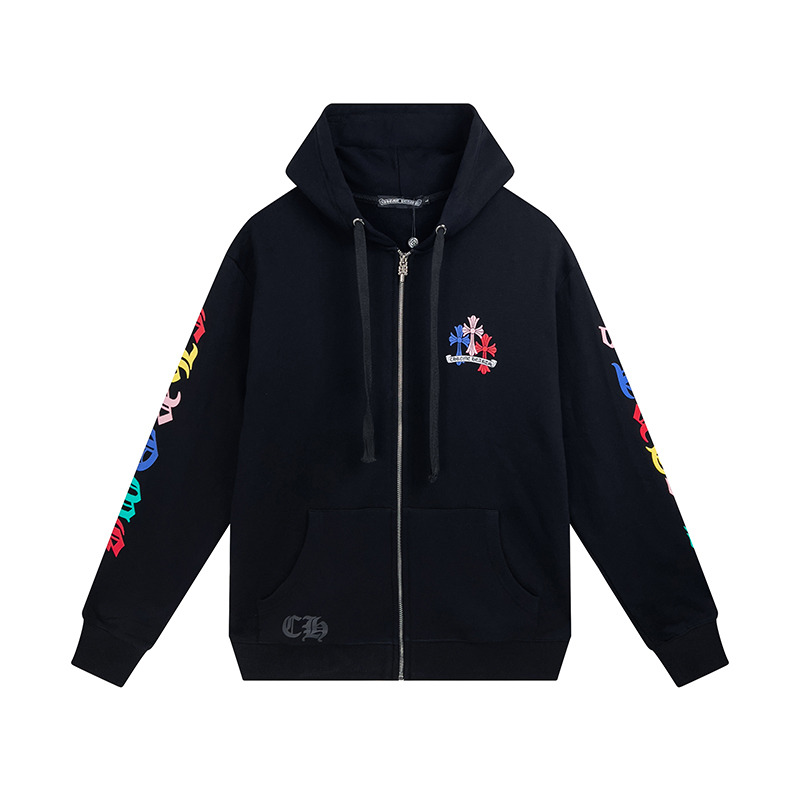Ch*0me He**ts multicolor cemetery cross zip up hoodie black