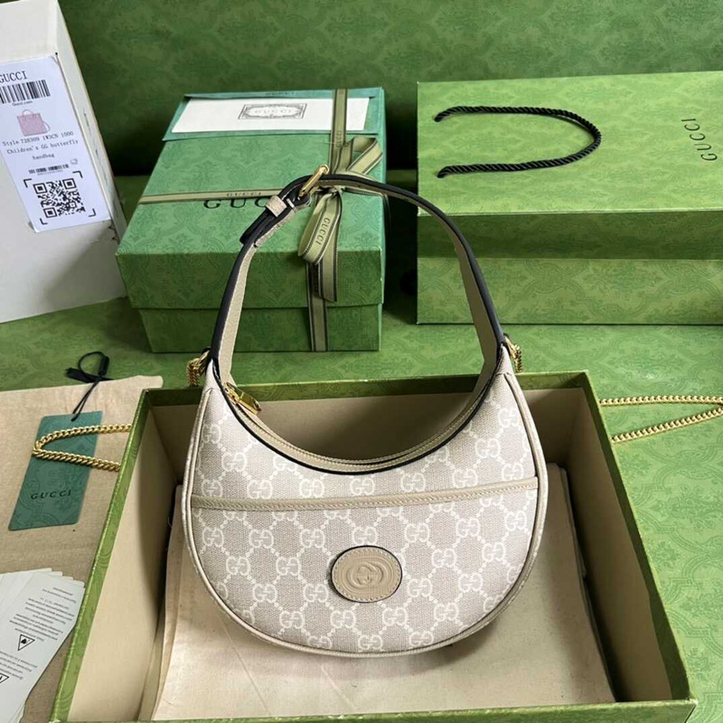 g*u*i half-moon shaped bag mini gg S*p*e beige/white