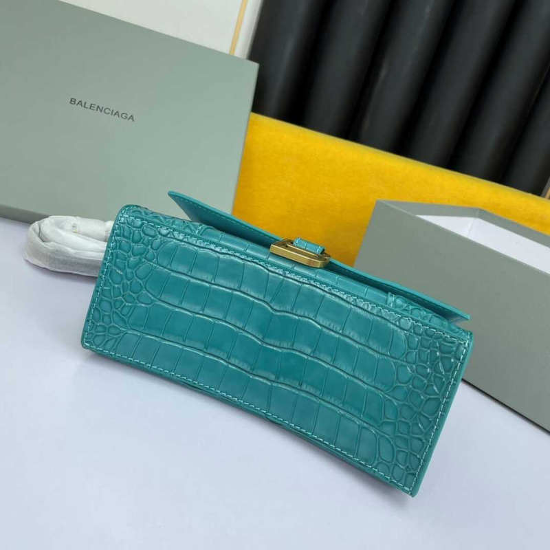 Ba*len*cia*ga  hourglass s bag in crocodile-effect leather lake blue