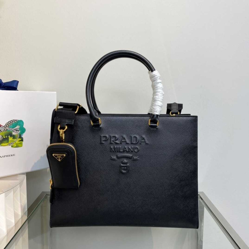 Pra*a large saffiano leather tote black
