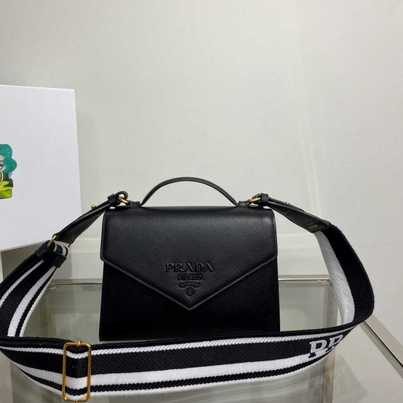 pra*a monoCh*0me saffiano leather bag black