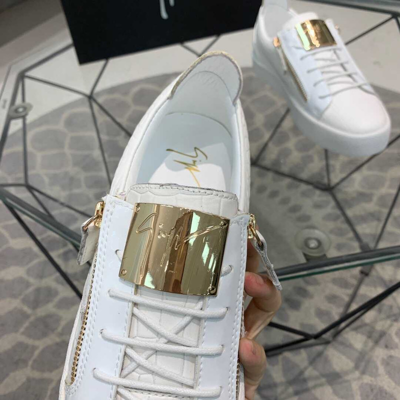 Giuseppe Zanotti Frankie Crocodile Embossed Low-Top Sneakers White