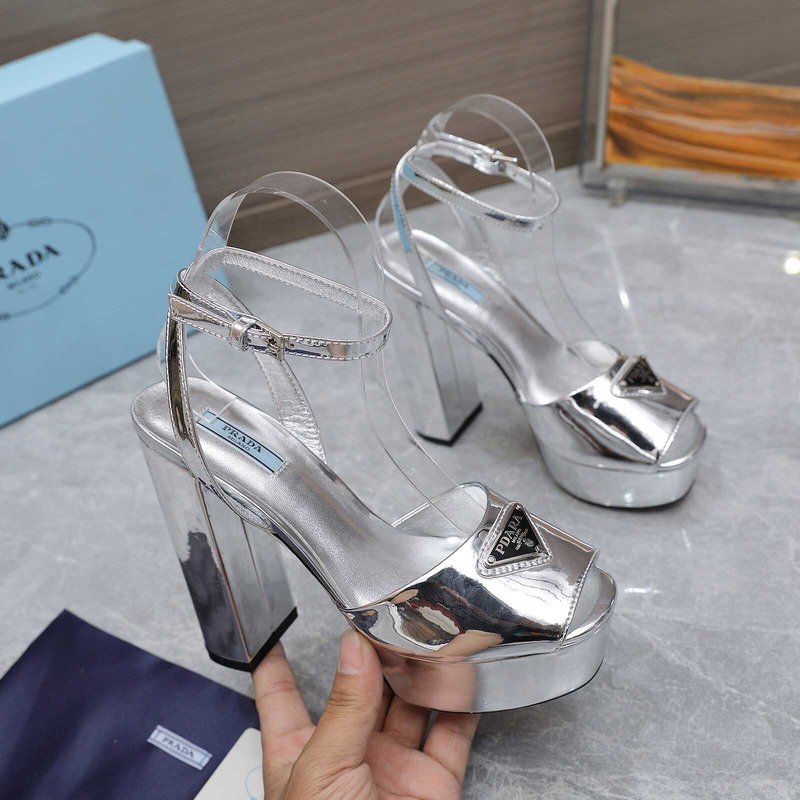 Pra*a metallic leather platform triangle logo sandals