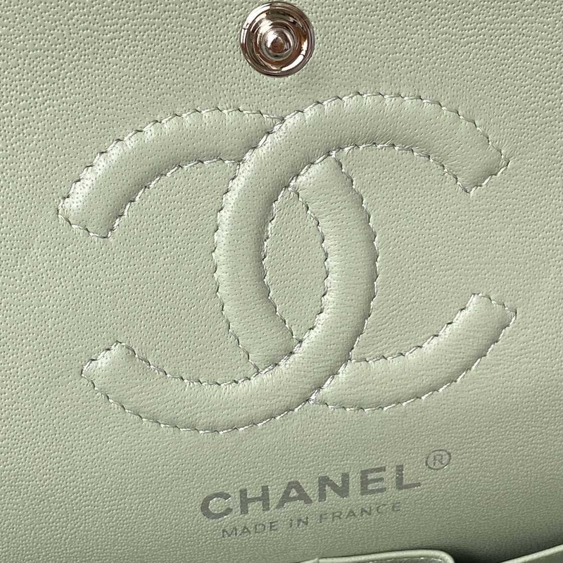 Ch*el classic flap calfskin silver hardware green