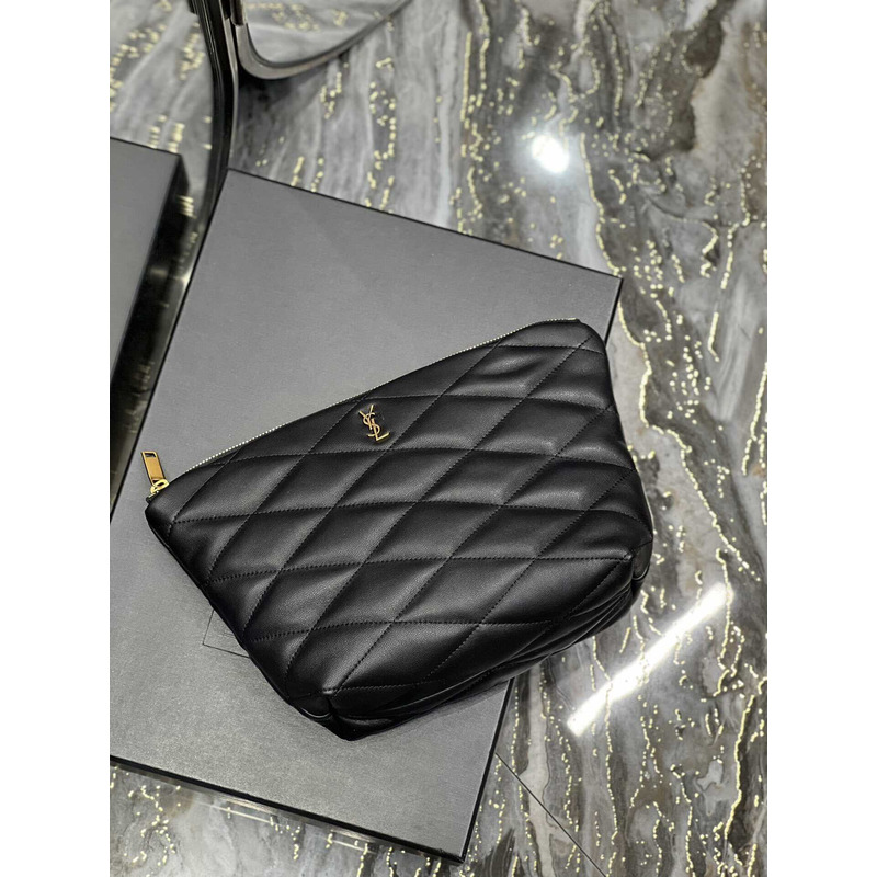Saint Laurent Sade Calfskin Zipper Envelope Clutch Medium Black