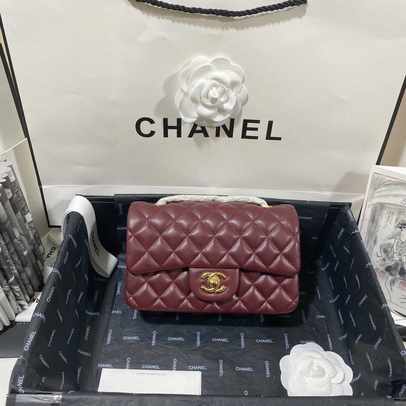Ch*el classic flap mini shoulder bag dark red