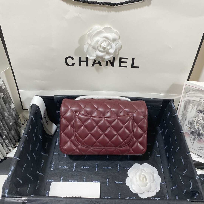 Ch*el classic flap mini  shoulder bag dark red