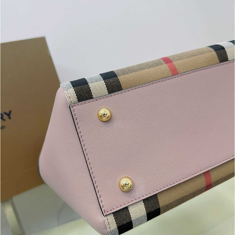 B**rry canterbury tote shoulder bag house check derby canvas pink leather