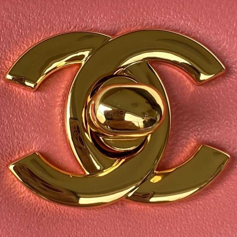 Ch*el mini flap bag lambskin & gold-tone metal pink