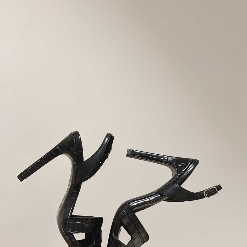 H**mes ella 105 croc heeled sandals black