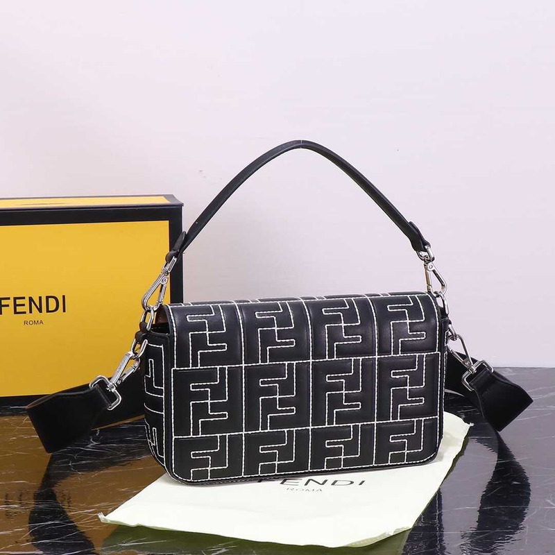 F**di baguette bag nappa leather with stitched ff pattern black