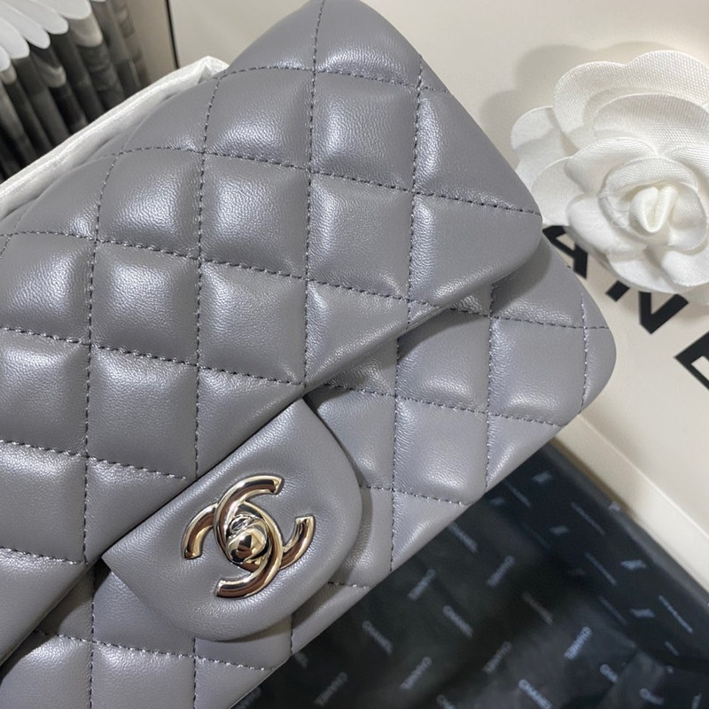 Ch*el classic flap bag lambskin leather bag grey