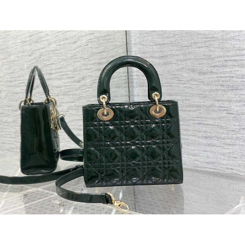 D*or small lady D*or patent leather dark green