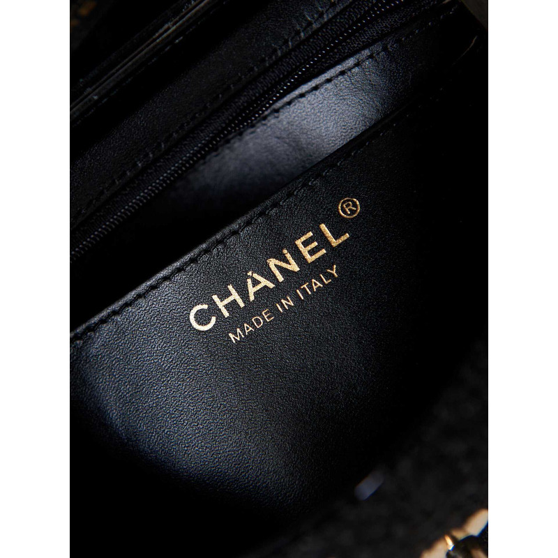Ch*el small box bag tweed sequins & gold-tone metal black