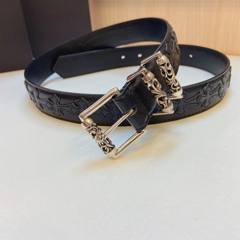 Ch*0me heart silver buckle leather belt black