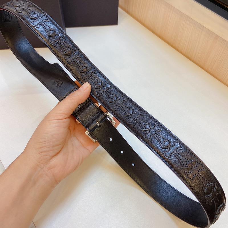 Ch*0me heart silver buckle leather belt black