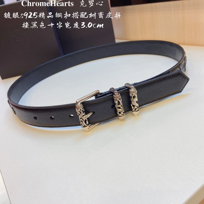Ch*0me heart silver buckle leather belt black