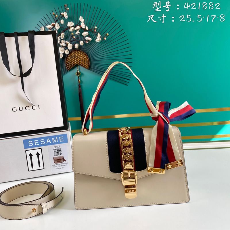 G*u*i sylvie shoulder bag top handle small white