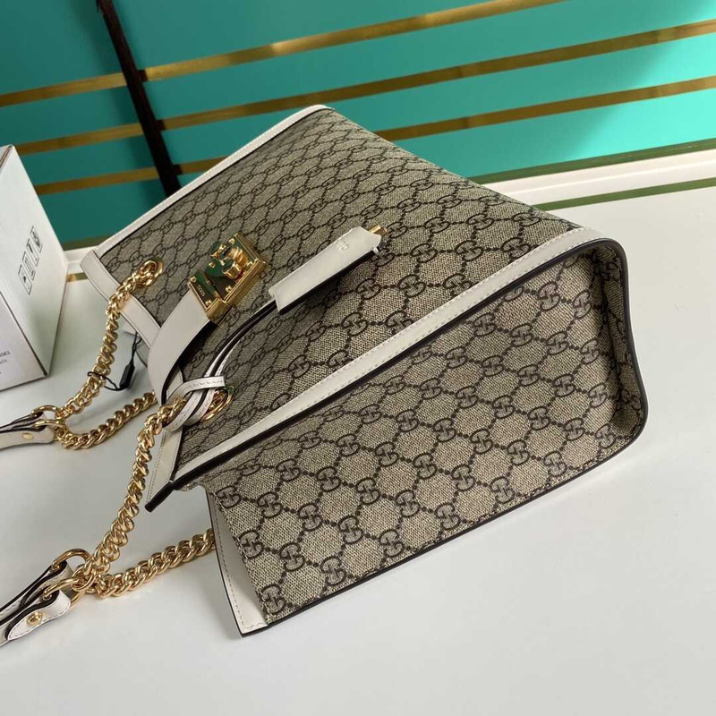 G*u*i padlock medium gg shoulder bag beige/white