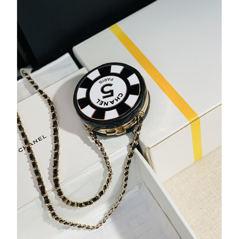 Ch*el cc mirror chip mini bag black white