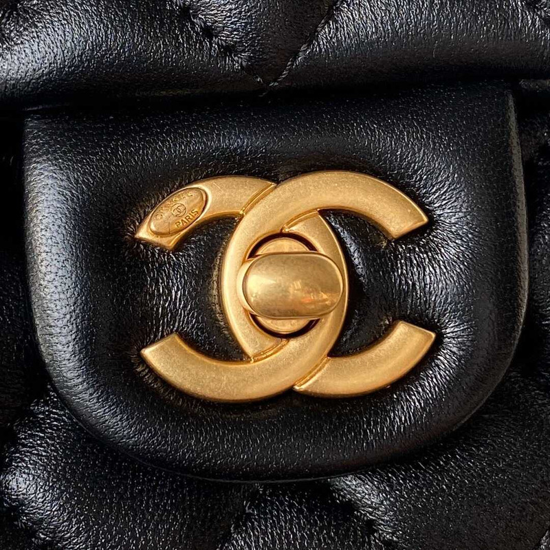 Ch*el mini flap bag shiny lambskin, imitation pearls & gold-tone metal black