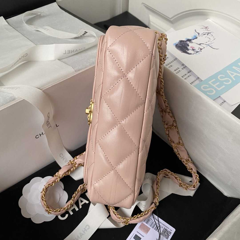 Ch*el mini classic handbag lambskin & gold-tone metal pink