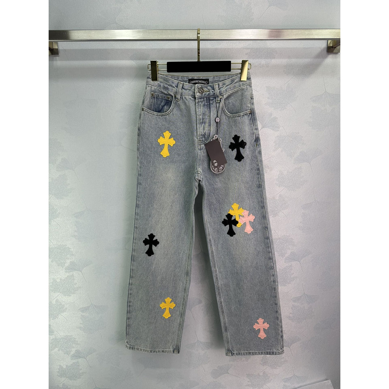 Ch*0me He**ts leather logo jeans blue
