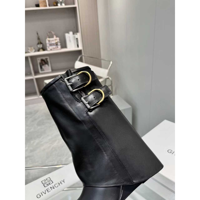 Givenchy Shark Lock Buckles Ankle Boots In Leather Black