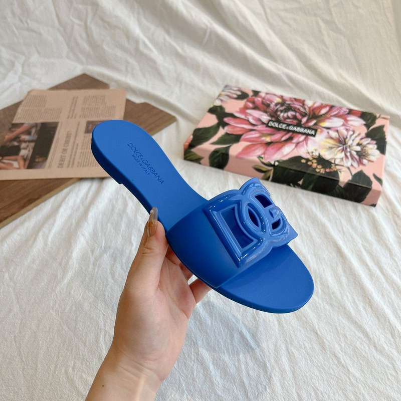 Dolce  Gabbana Dg Logo Rubber Slippers Blue
