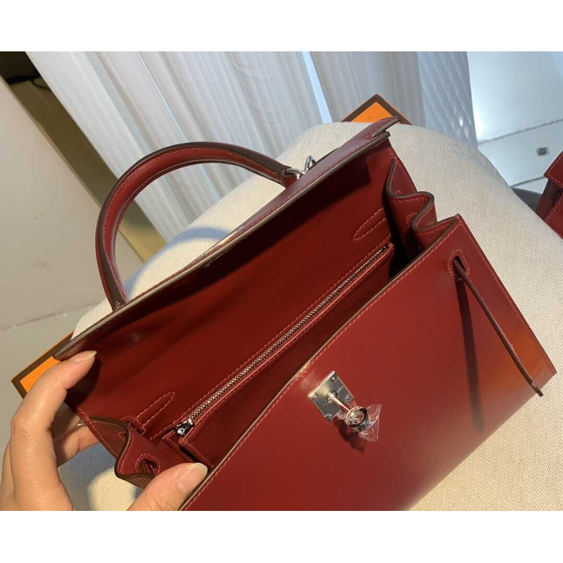 H**mes kelly 28 rouge h sellier sombrero silver hardware red