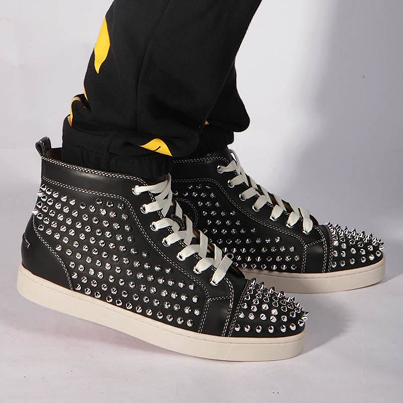 made-to-order!!! Ch**an louboutin limited version l**is silver spikes sneakers black